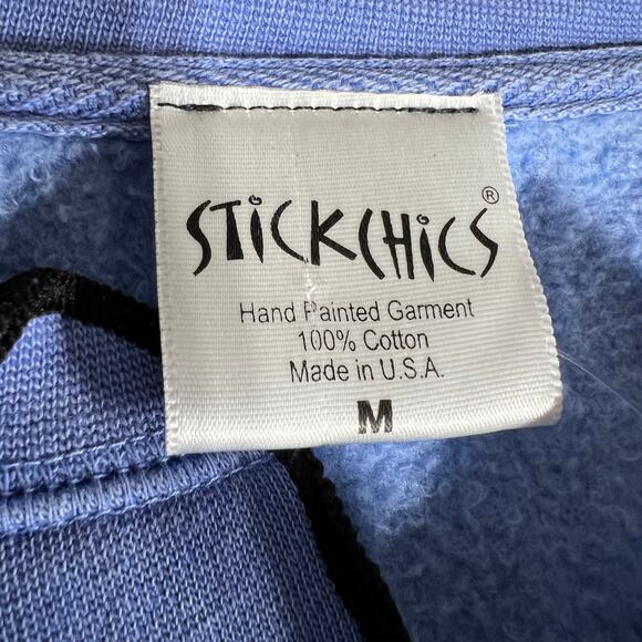 Vintage Stick Chics Womens Hand Painted Sweatshirt Button Closure Blue Medium - Picture 12 of 14